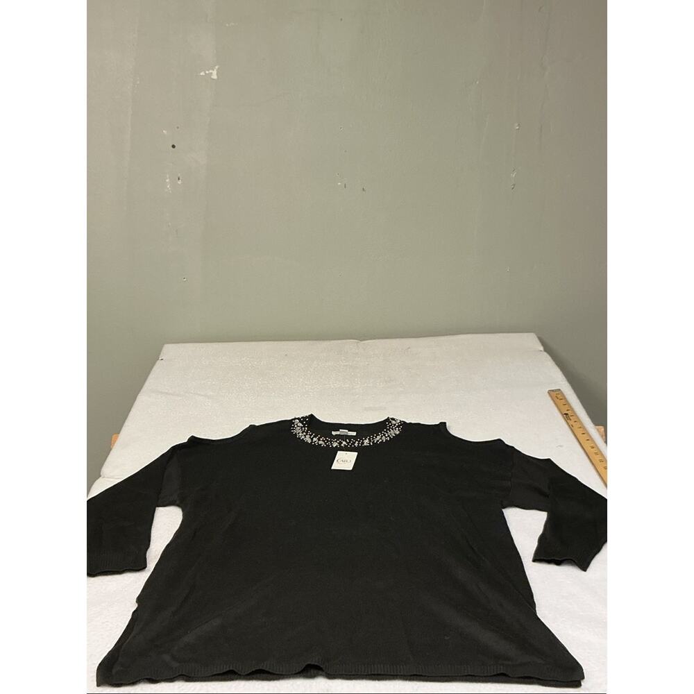 Cato Black Embellished Cold-Shoulder Knit Top size 14/16W, 3316.